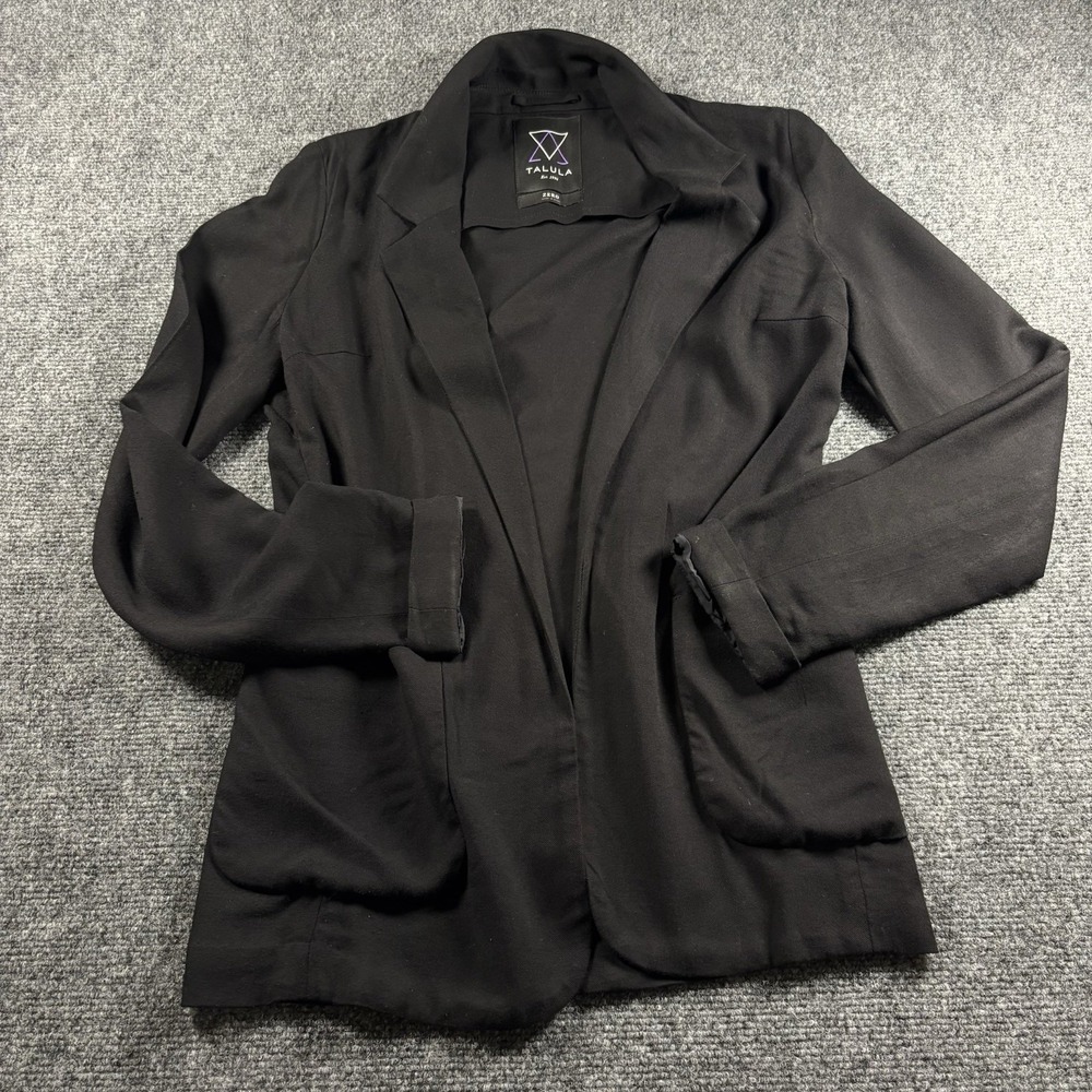Talula Blazer Women Size 0 Black Open Front Viscose Lightweight Aritzia Jacket